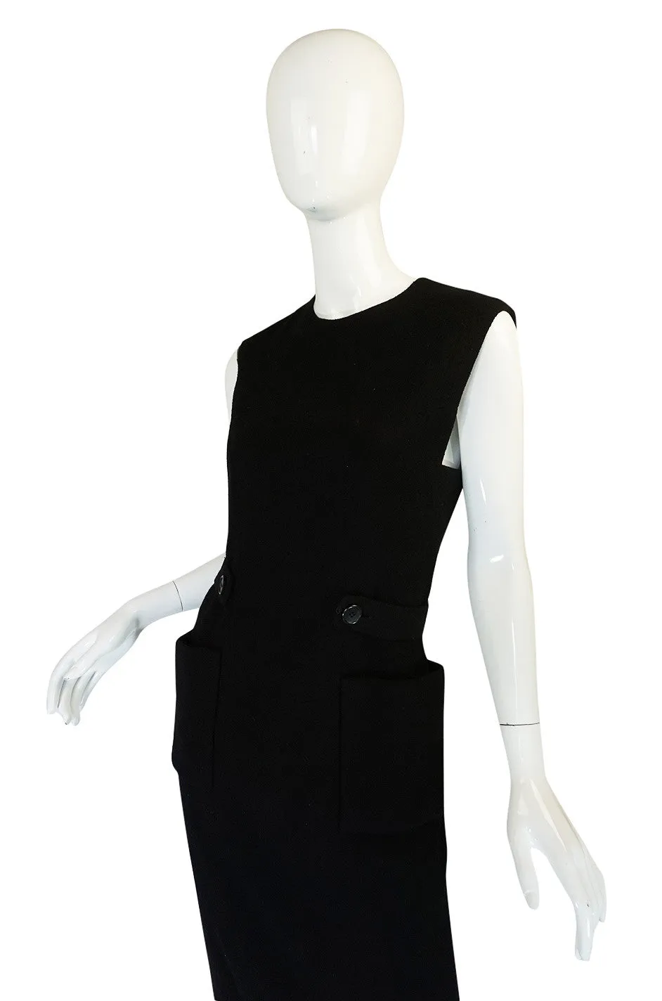 1960s Norman Norell Wool Crepe Back Button Shift Dress
