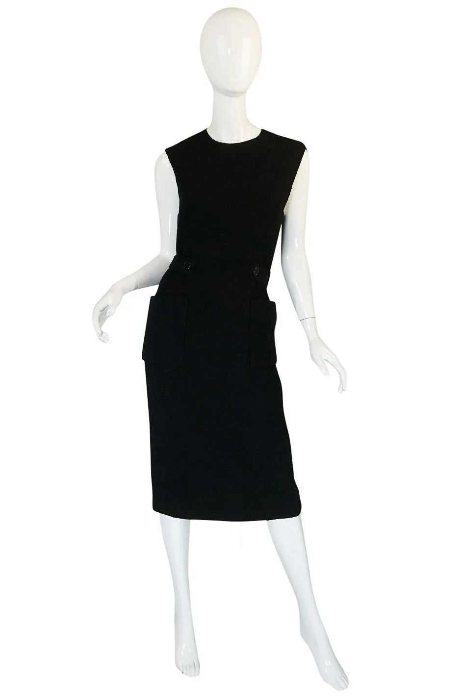 1960s Norman Norell Wool Crepe Back Button Shift Dress