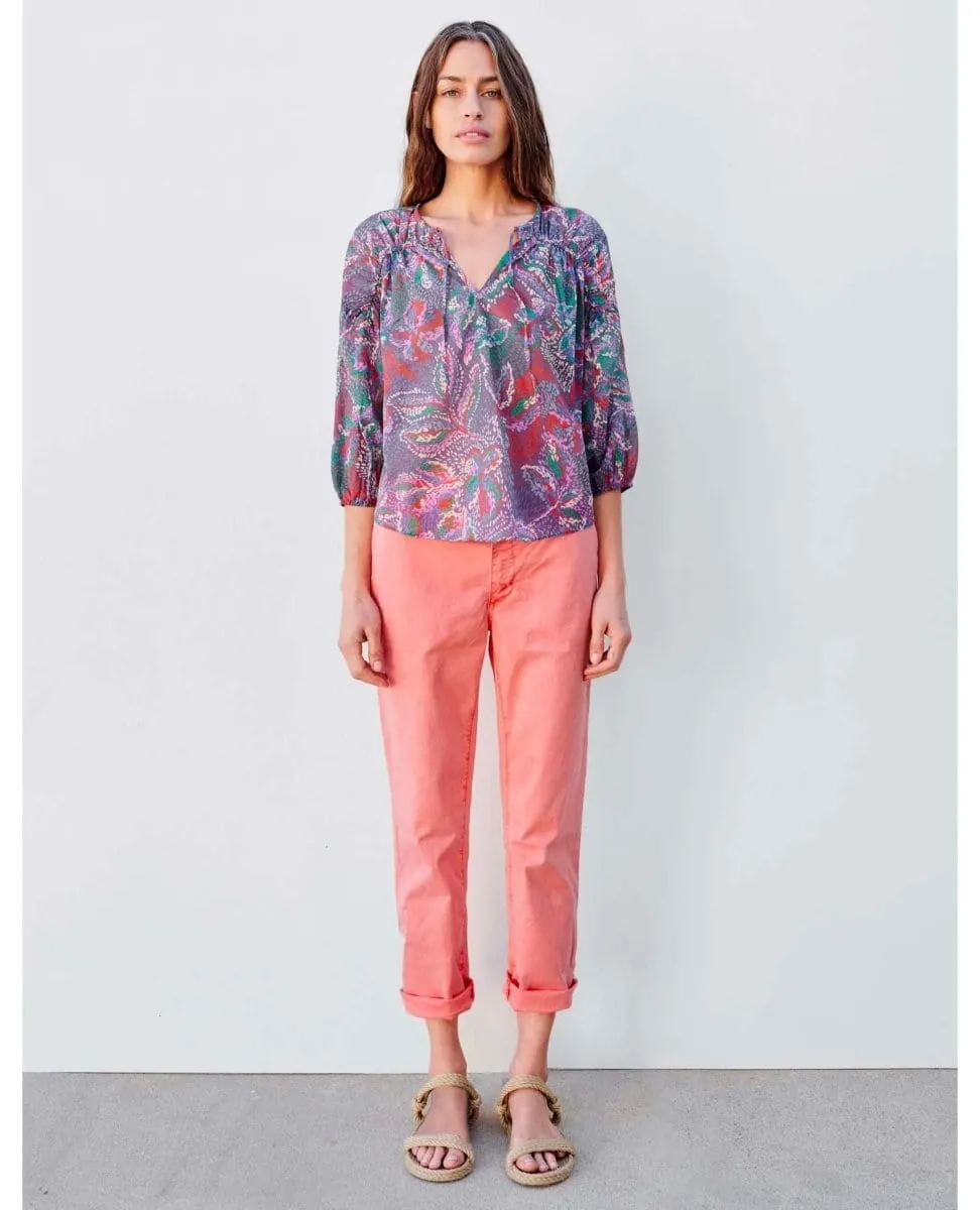 3/4 Sleeve Floral Blouse Seurat