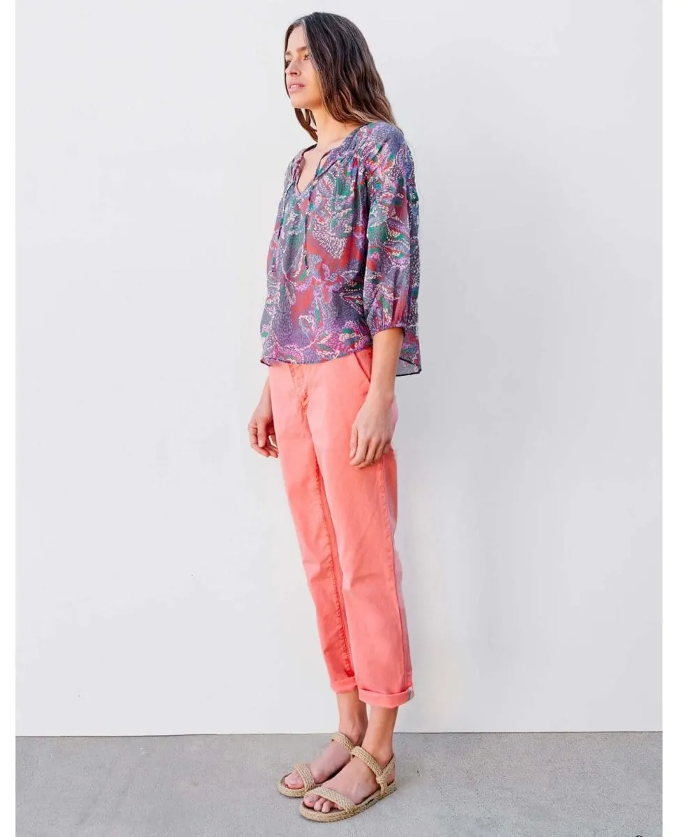 3/4 Sleeve Floral Blouse Seurat