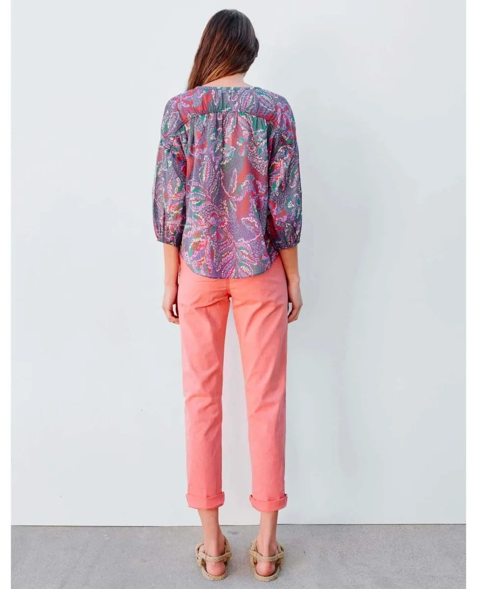 3/4 Sleeve Floral Blouse Seurat