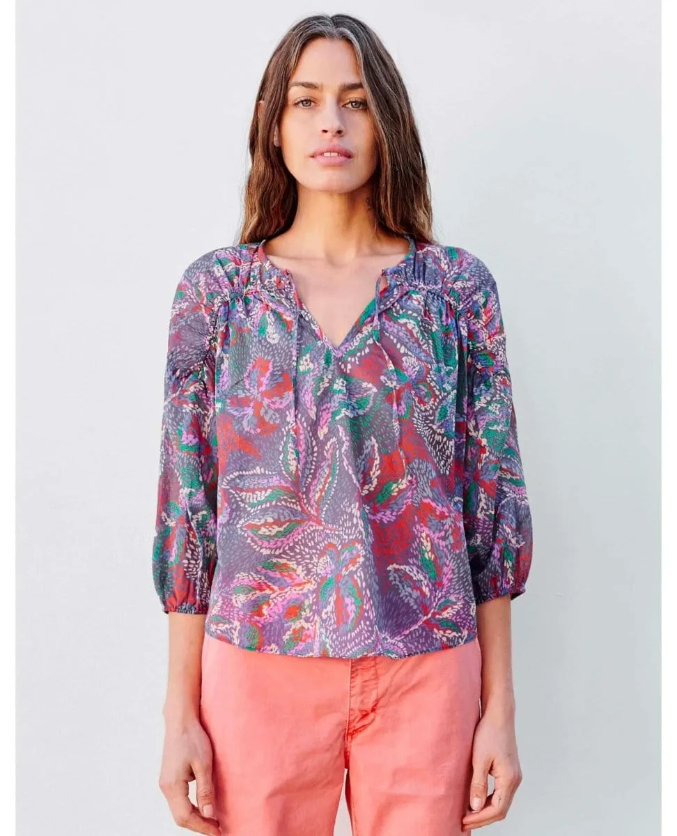 3/4 Sleeve Floral Blouse Seurat
