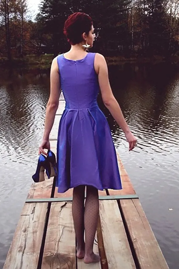 A-line Small Round Collar Knee Length Charmuse Bridesmaid Dress