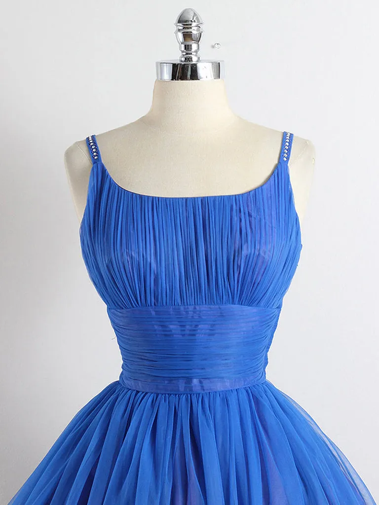 A-Line Tulle Blue Short Prom Dress, Blue Homecoming Dress