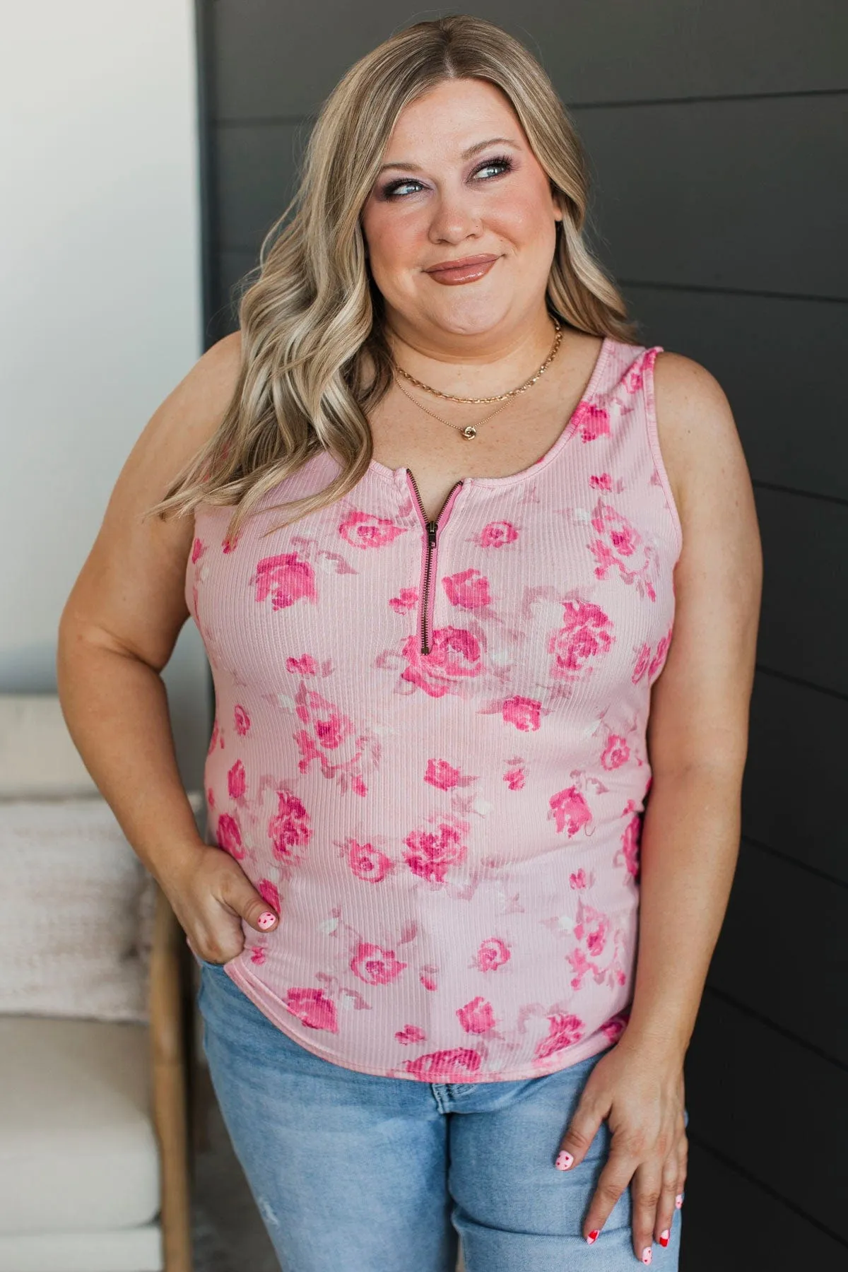 Always A Cutie Floral Tank Top- Pink