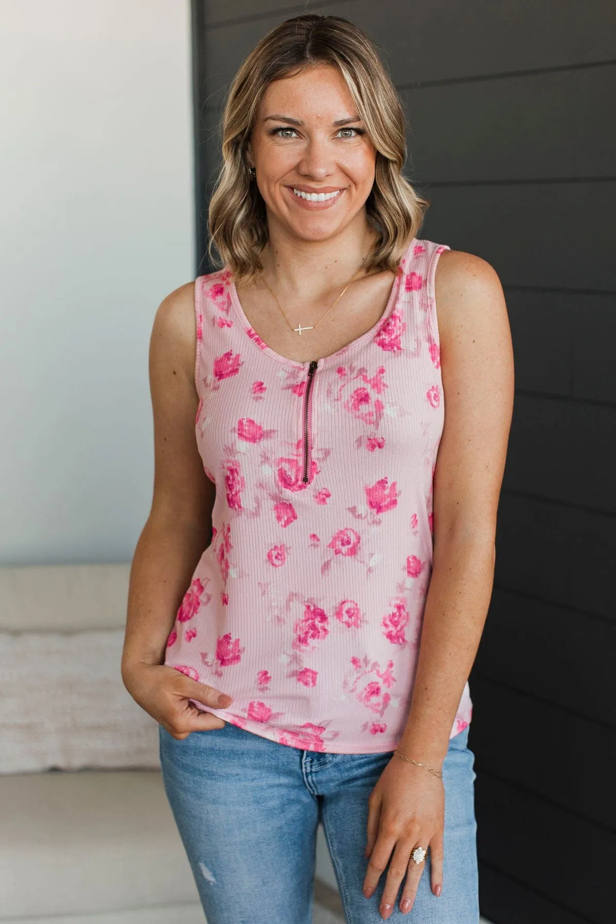 Always A Cutie Floral Tank Top- Pink
