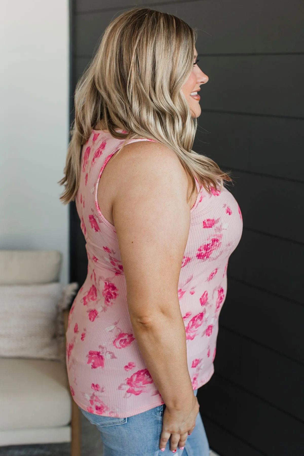 Always A Cutie Floral Tank Top- Pink