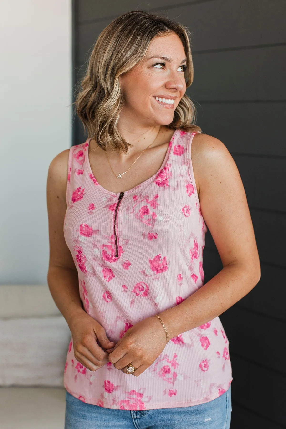 Always A Cutie Floral Tank Top- Pink