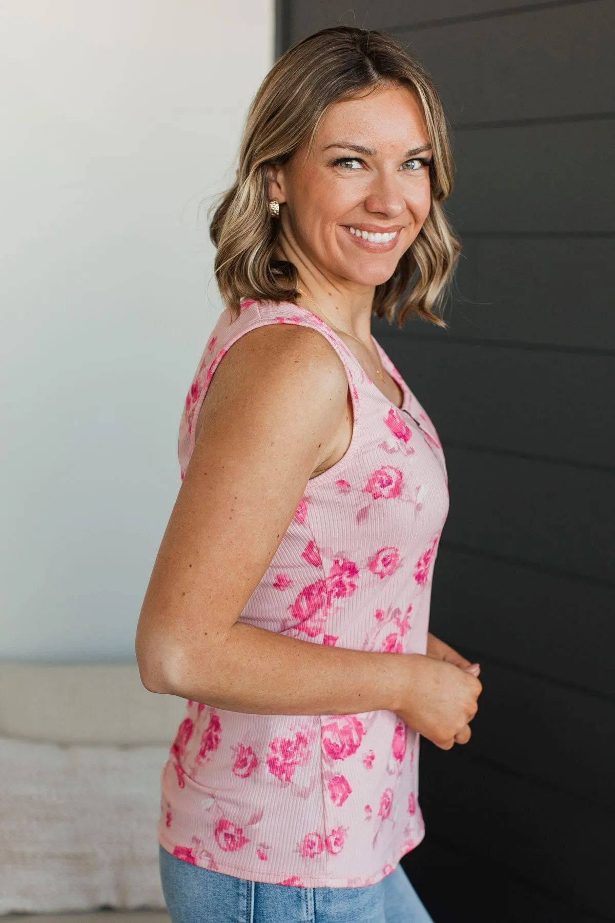 Always A Cutie Floral Tank Top- Pink