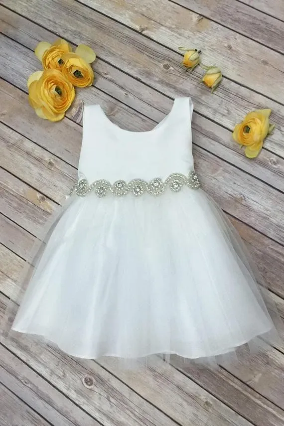 Anneprom Cute Pink Knee-length Beaded Flower Girl Dresses With Bowknot AFL0002