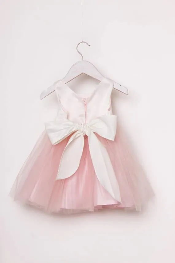 Anneprom Cute Pink Knee-length Beaded Flower Girl Dresses With Bowknot AFL0002