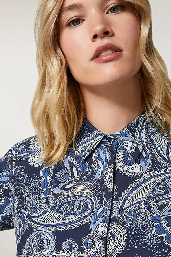 ARDENNE BLUE PAISLEY PRINT COTTON MUSLIN SHIRT