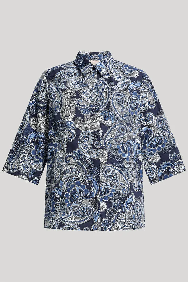 ARDENNE BLUE PAISLEY PRINT COTTON MUSLIN SHIRT