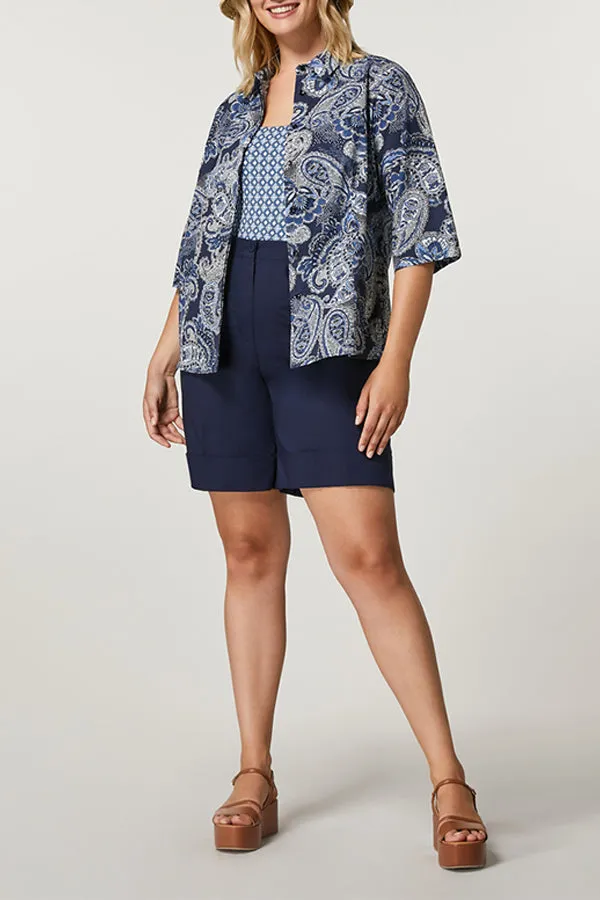 ARDENNE BLUE PAISLEY PRINT COTTON MUSLIN SHIRT