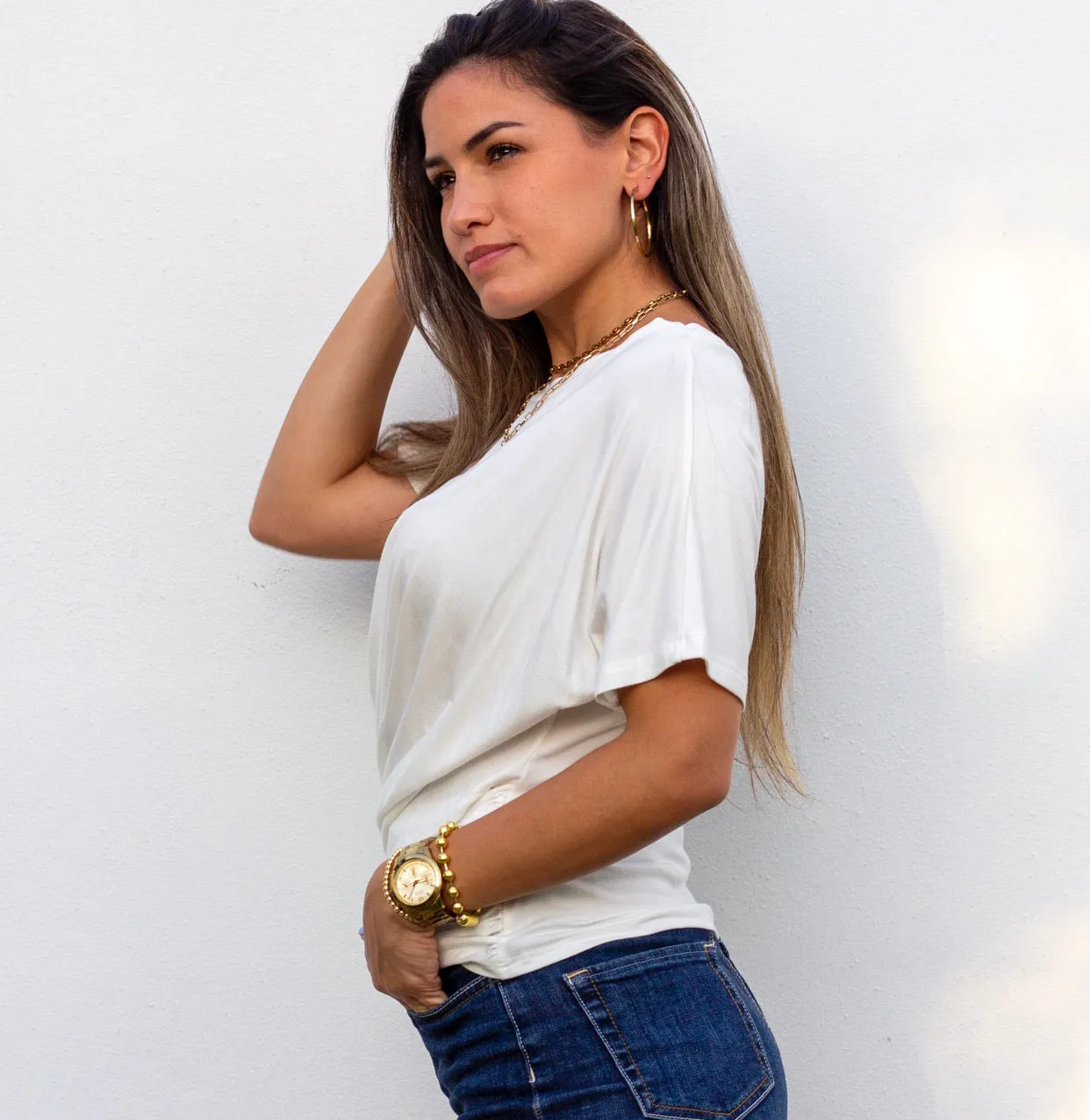 Basic Crossed Knit White Tee