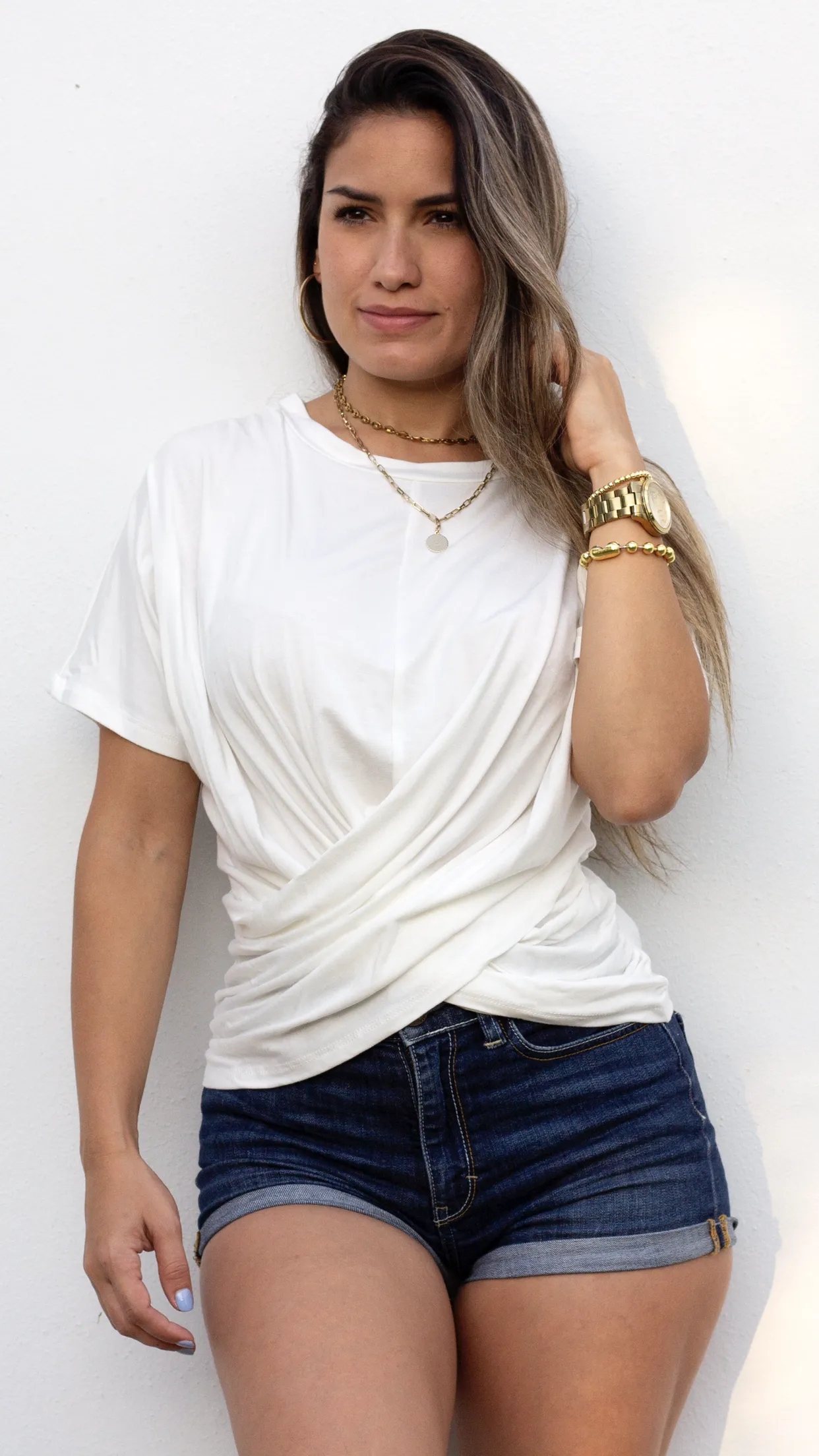 Basic Crossed Knit White Tee