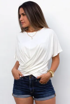 Basic Crossed Knit White Tee