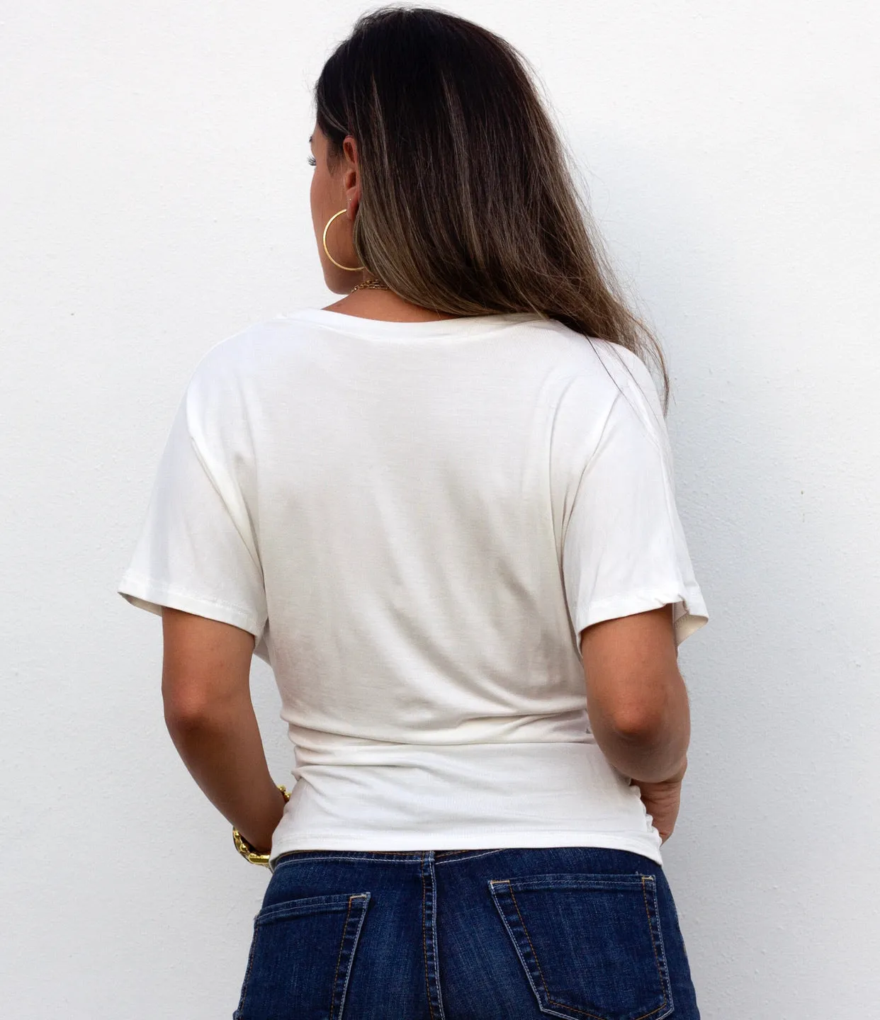 Basic Crossed Knit White Tee