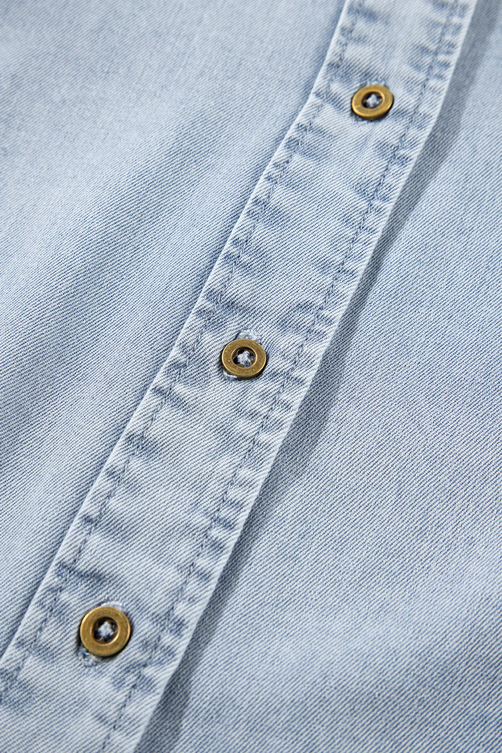Beau Blue Ruffle Short Puff Sleeve Summer Chambray Shirt