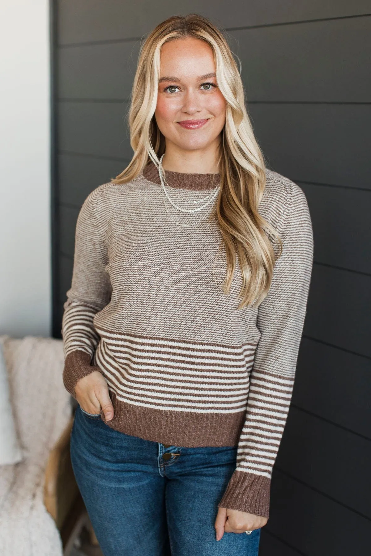 Beyond Possible Striped Sweater- Mocha