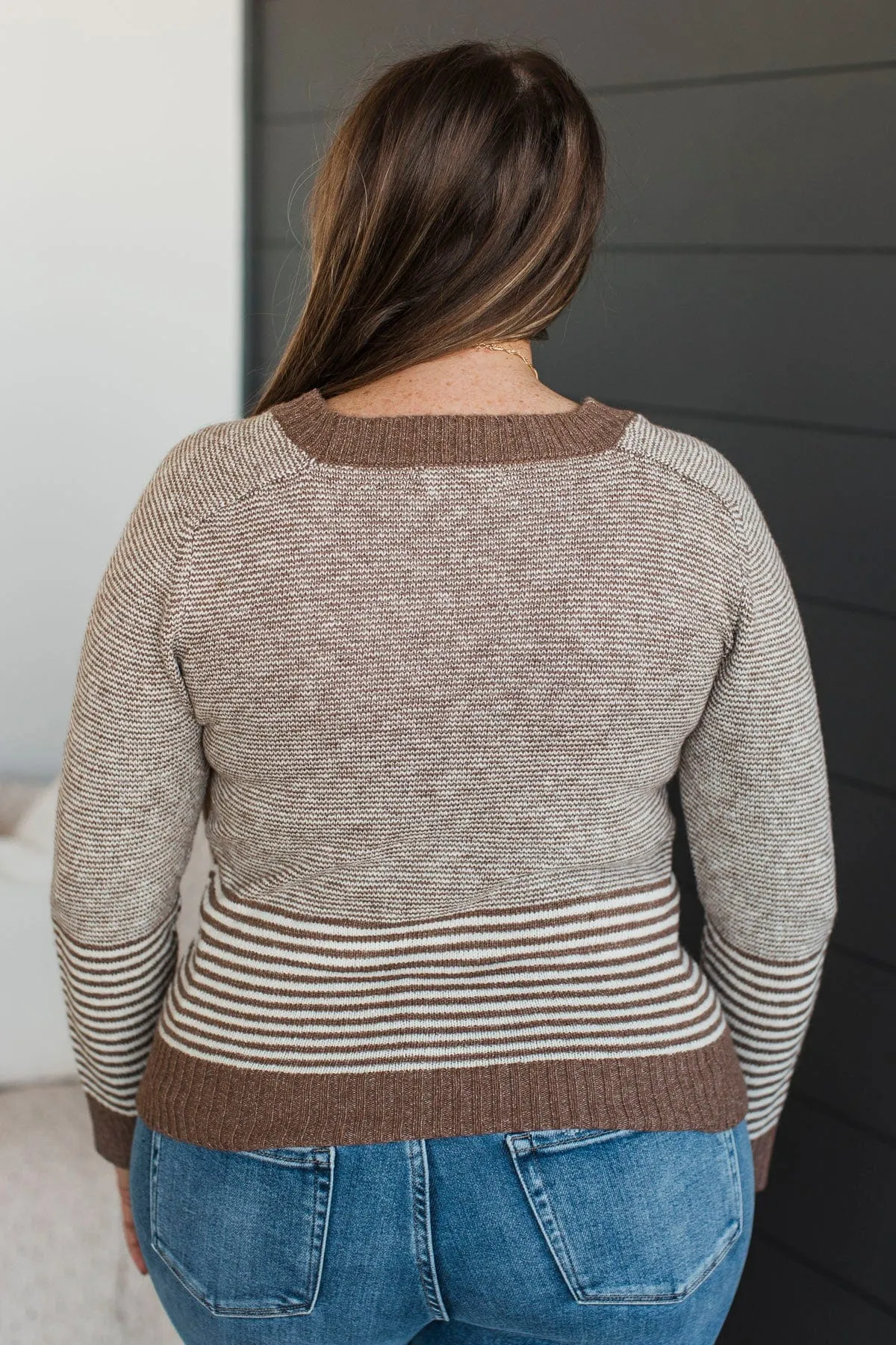 Beyond Possible Striped Sweater- Mocha