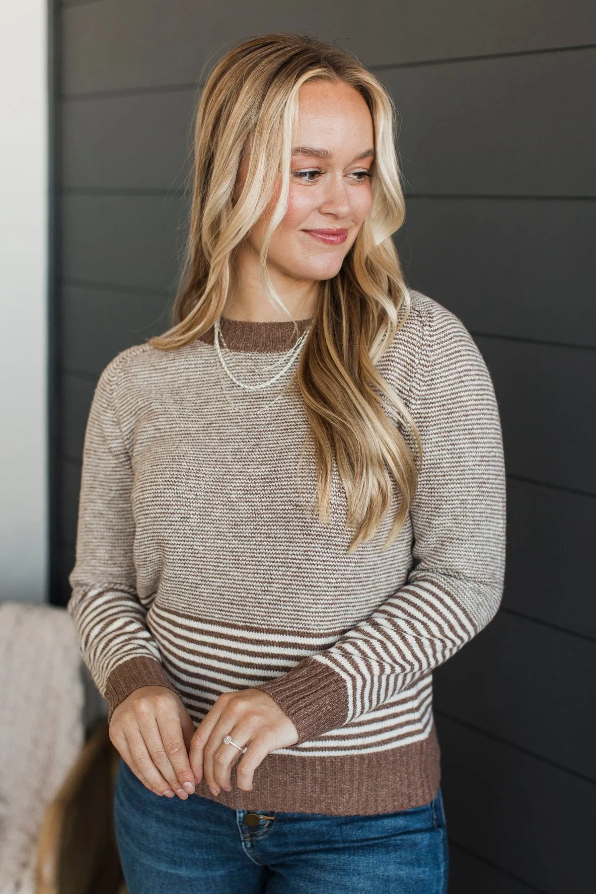 Beyond Possible Striped Sweater- Mocha