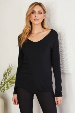 Black Thin Rib Long Sleeve Fitted Venti Shirt 9/18/24 8938