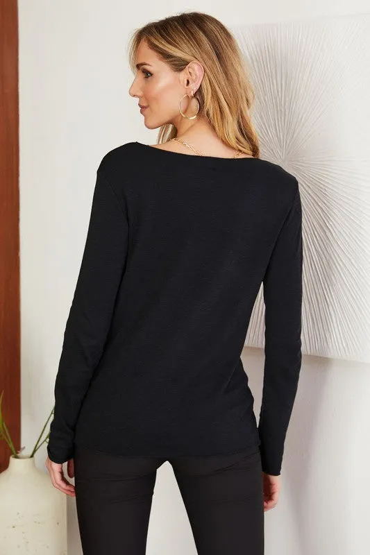 Black Thin Rib Long Sleeve Fitted Venti Shirt 9/18/24 8938