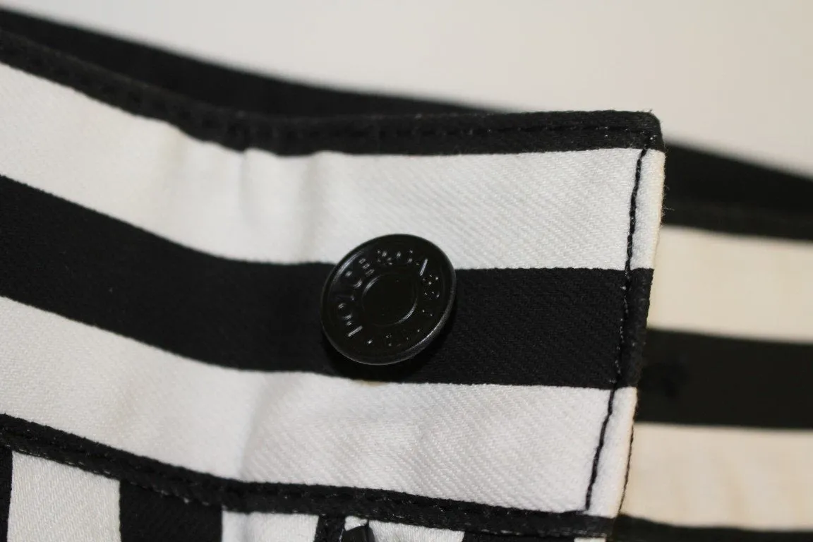 Black White Striped Cotton Stretch Jeans