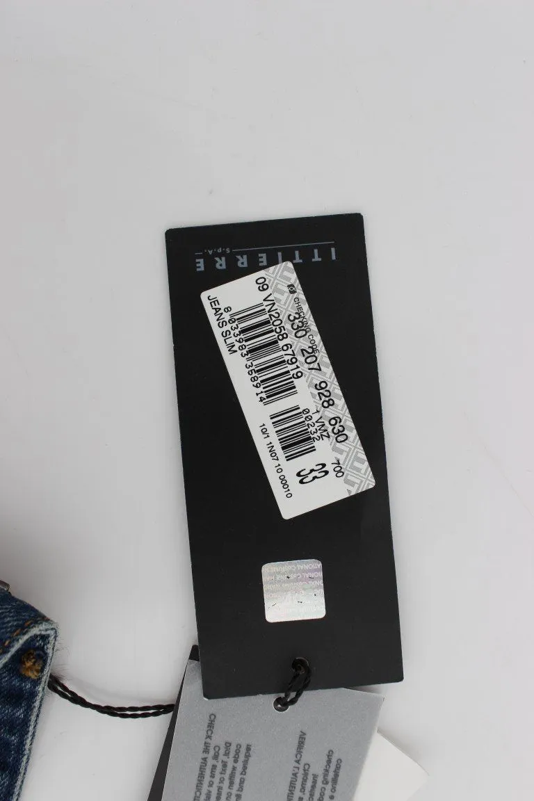 Blue Wash Paint Slim Fit Pants Jeans
