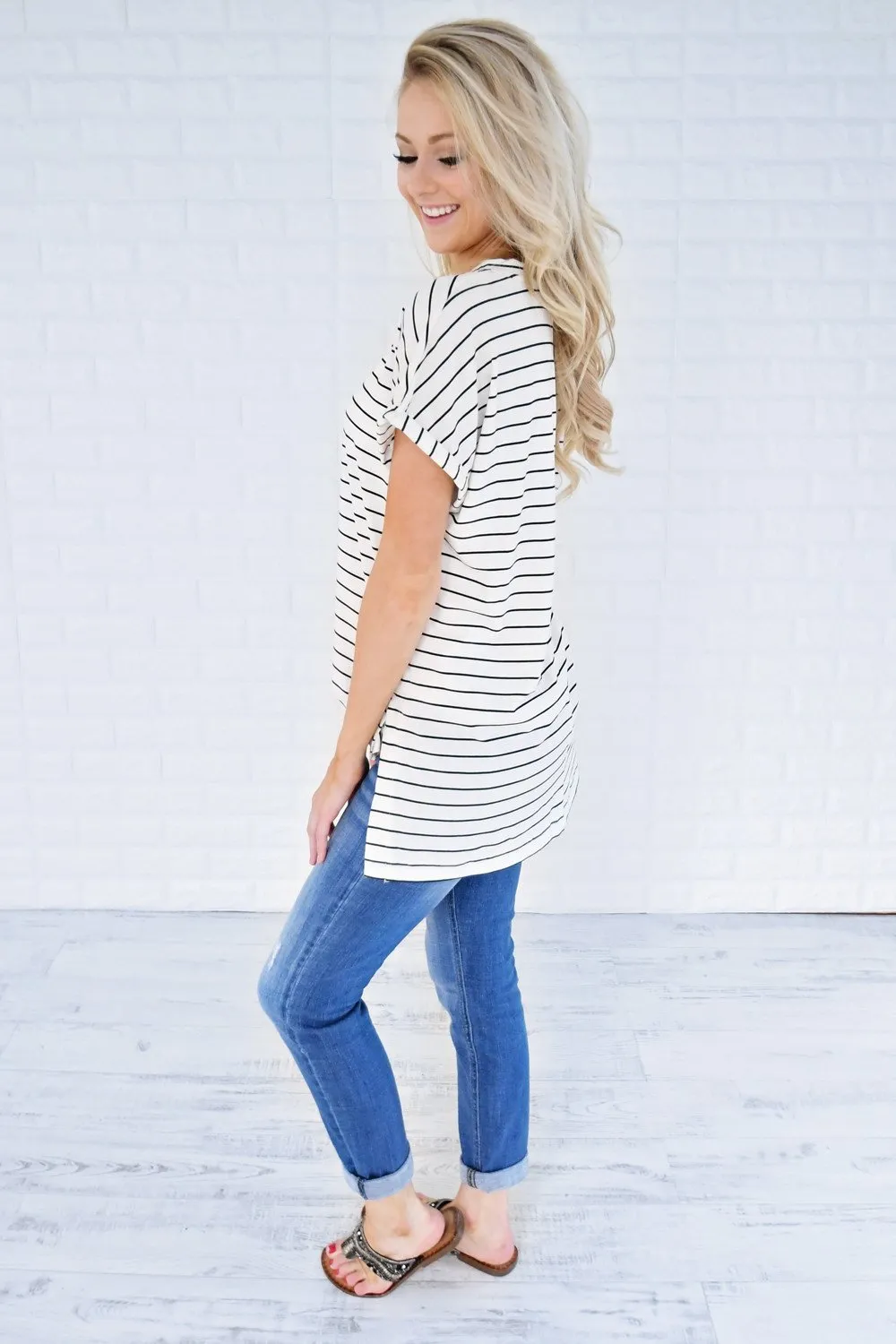 Blurred Lines Striped Top ~ White