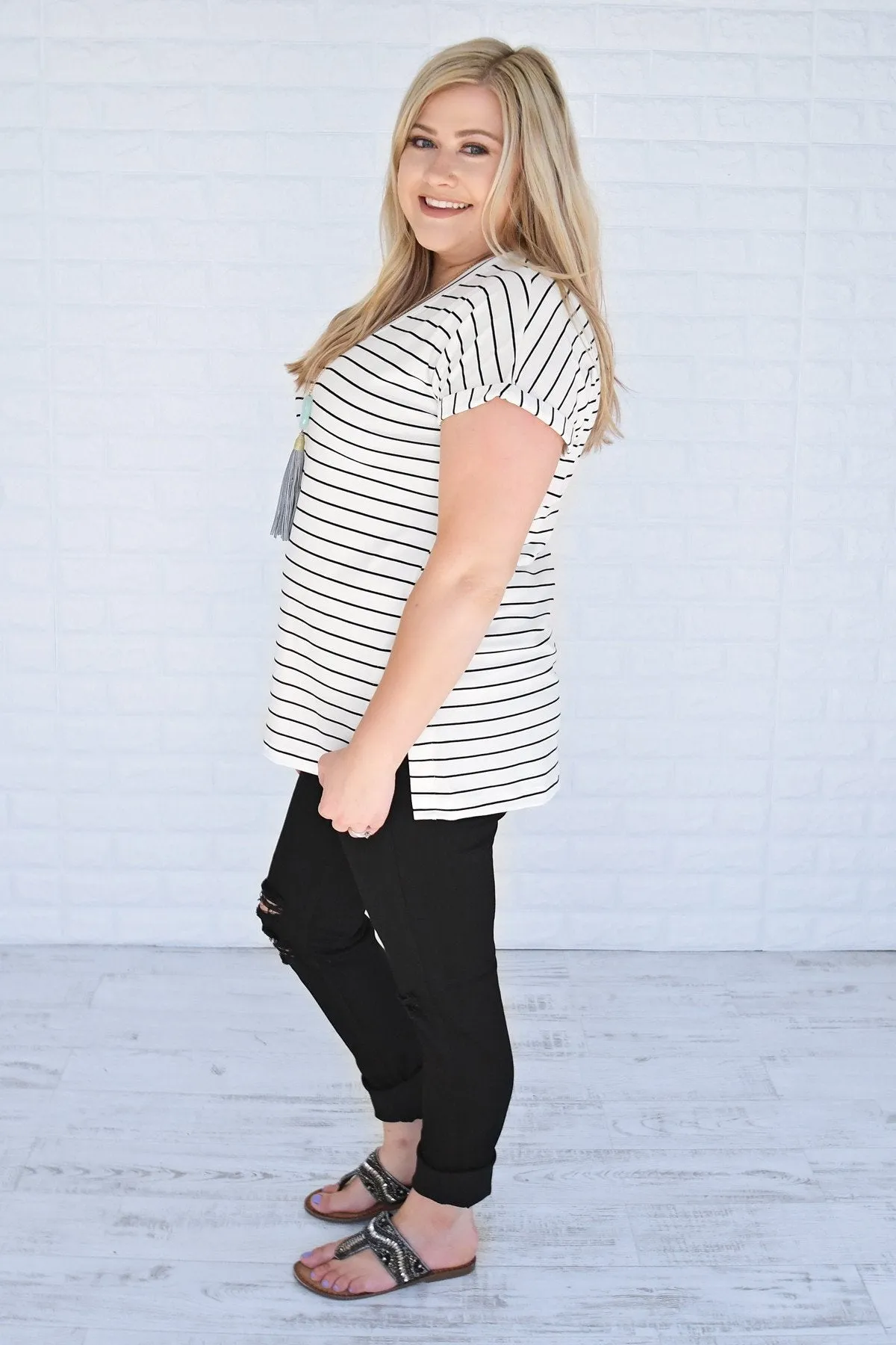 Blurred Lines Striped Top ~ White