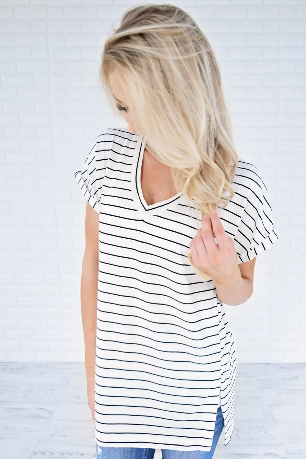 Blurred Lines Striped Top ~ White