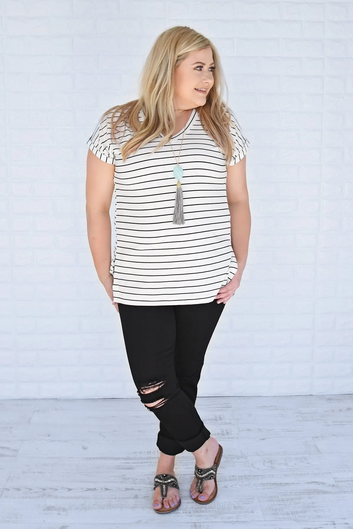 Blurred Lines Striped Top ~ White