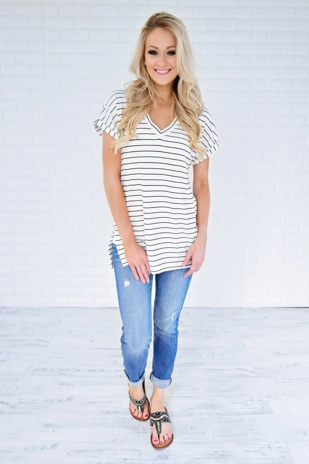 Blurred Lines Striped Top ~ White