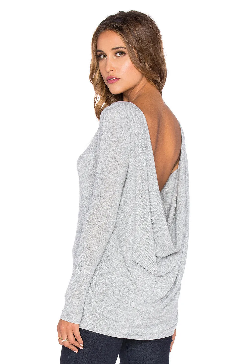 Bobi Heavy Bouncy Knit Open Back Top | Black