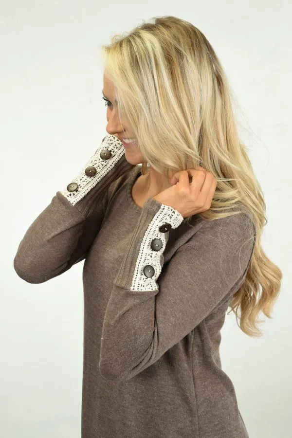 Button Sleeve Top ~ Mocha