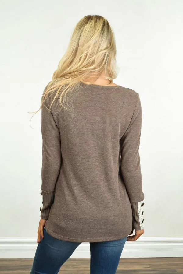 Button Sleeve Top ~ Mocha