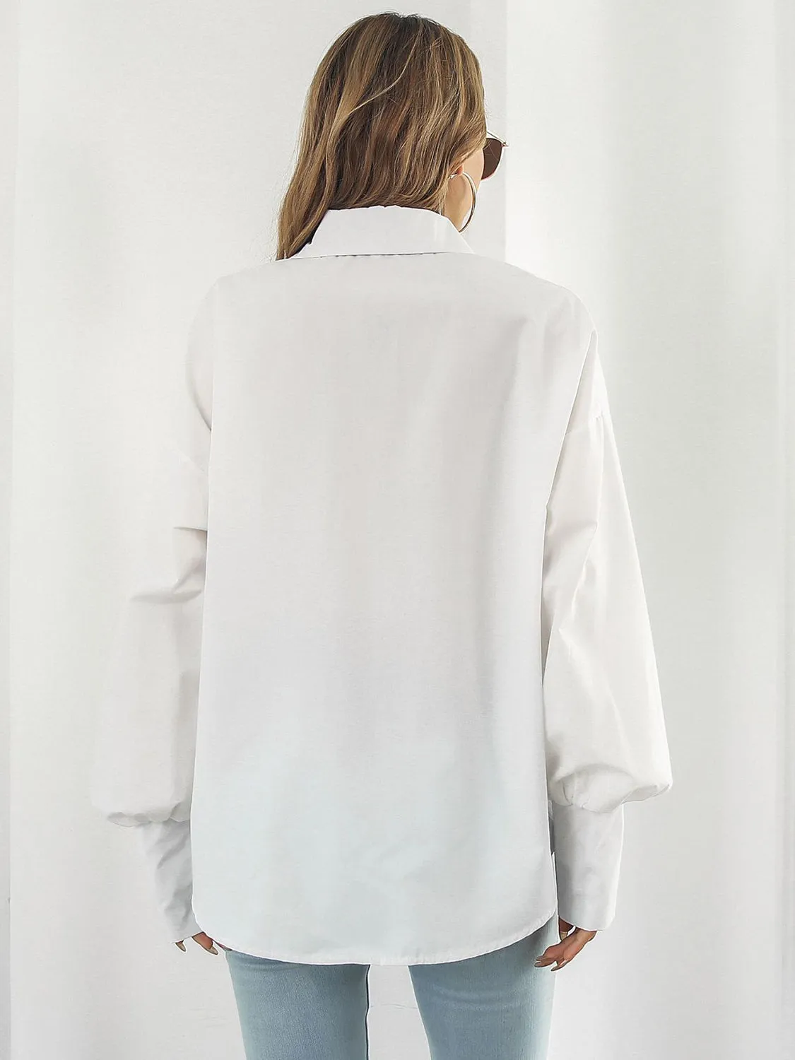 Caldon Button Up Dropped Shoulder Lantern Sleeve Shirt