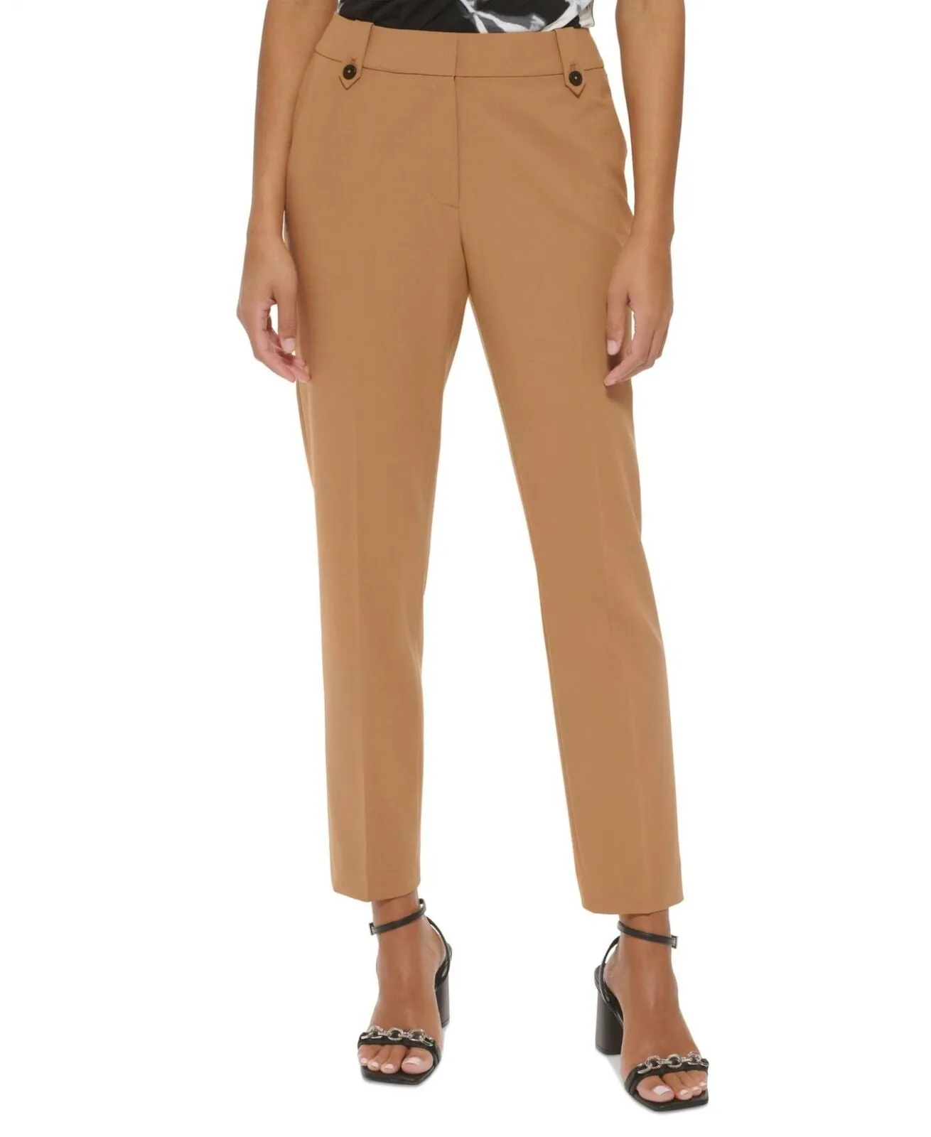 Calvin Klein Women's Lux Mid-Rise Straight-Leg Ankle Pants Luggage Brown 6