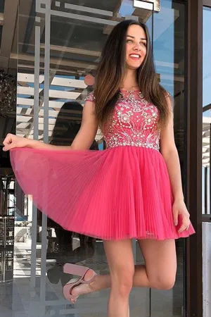 Cheap A-Line Crease Dress Straps Beads Short Homecoming Dresses,MH438