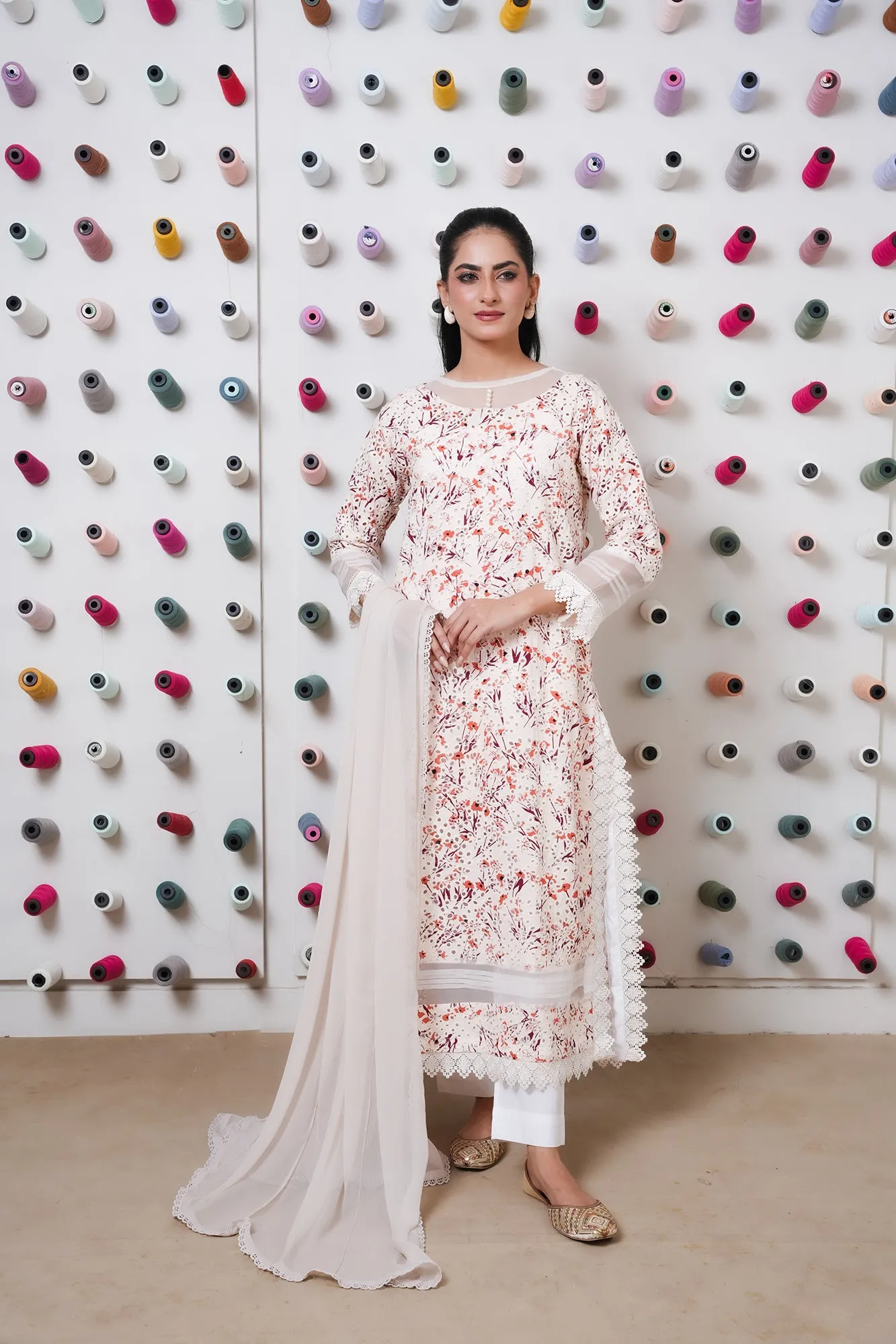 Classic Off White Embroidered stitched 3-piece