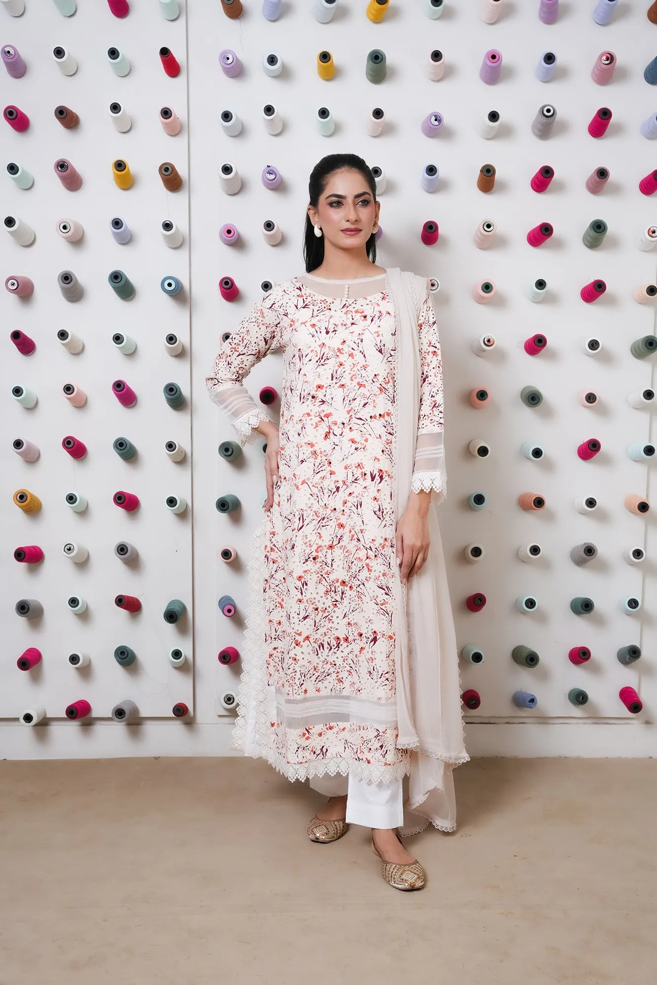 Classic Off White Embroidered stitched 3-piece