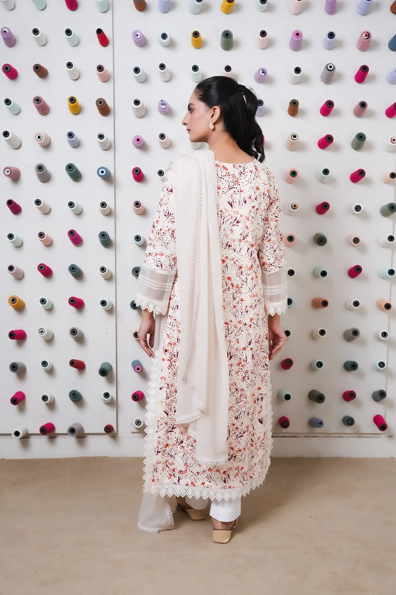 Classic Off White Embroidered stitched 3-piece