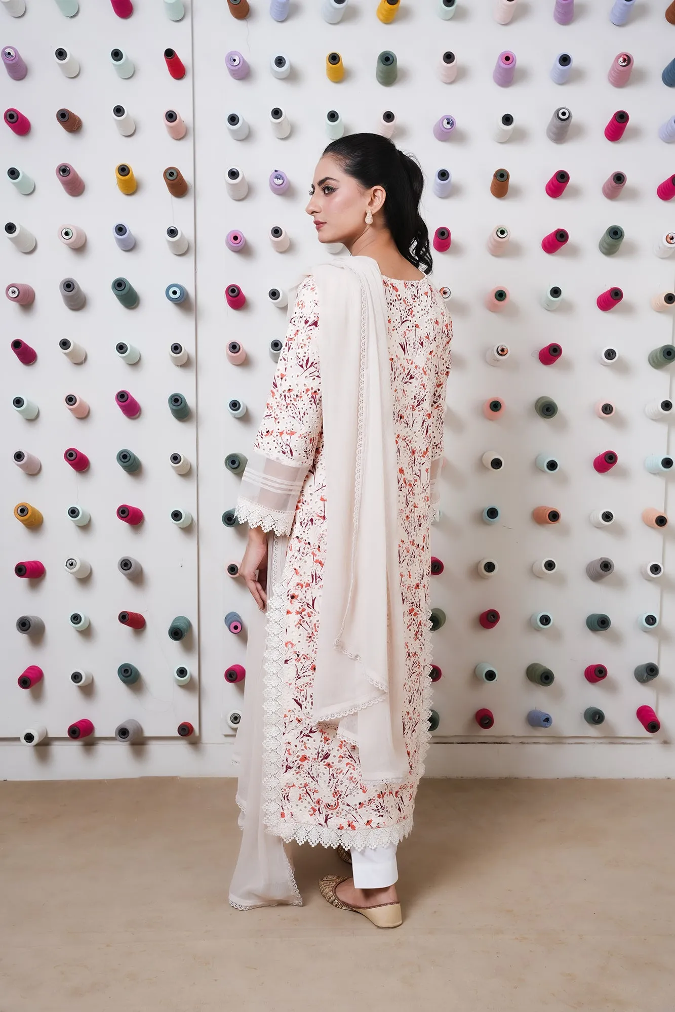 Classic Off White Embroidered stitched 3-piece