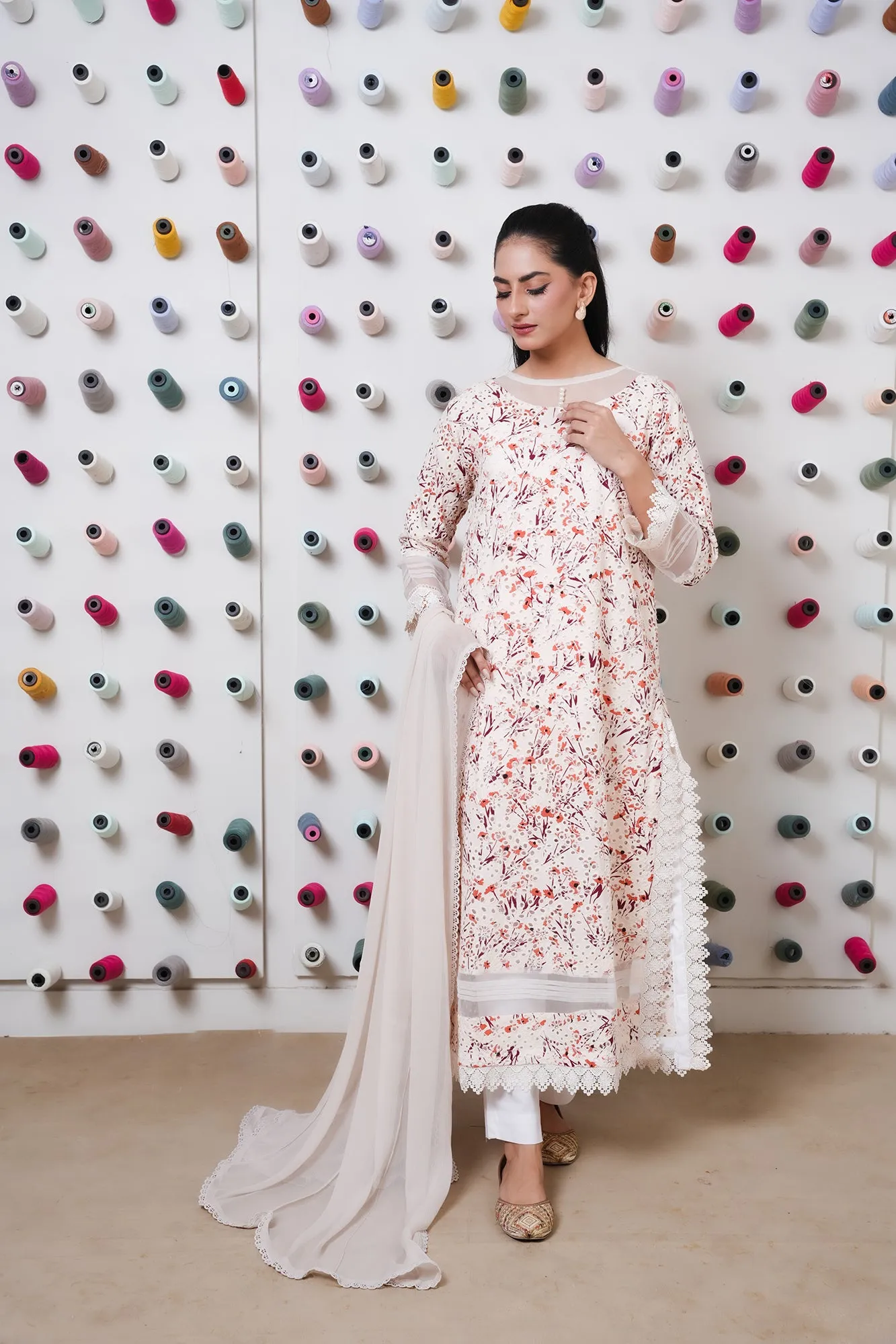 Classic Off White Embroidered stitched 3-piece