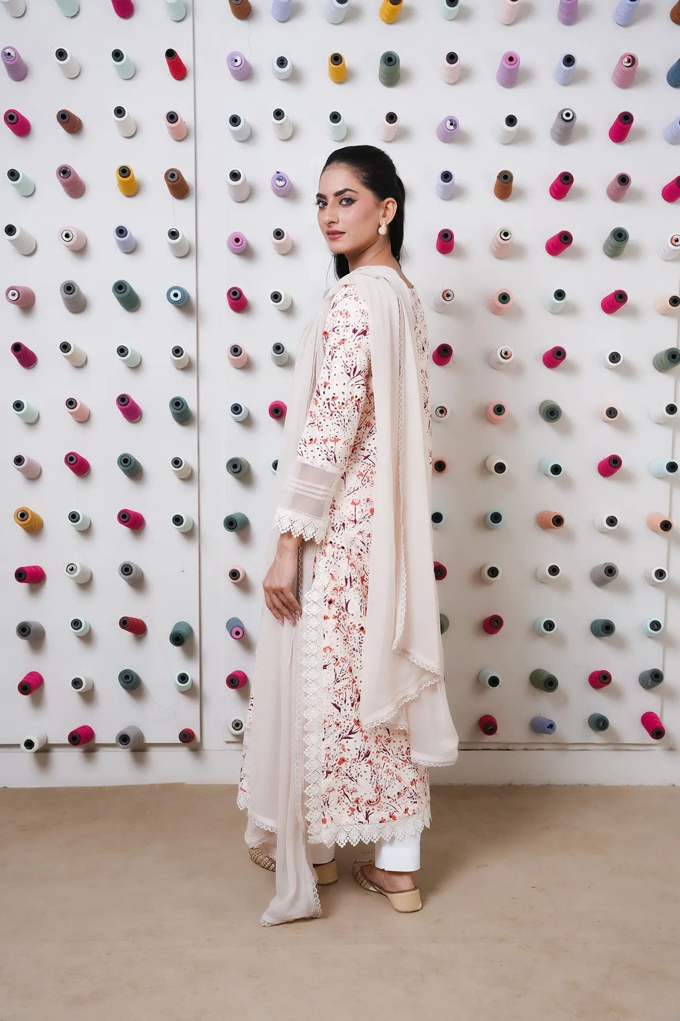 Classic Off White Embroidered stitched 3-piece