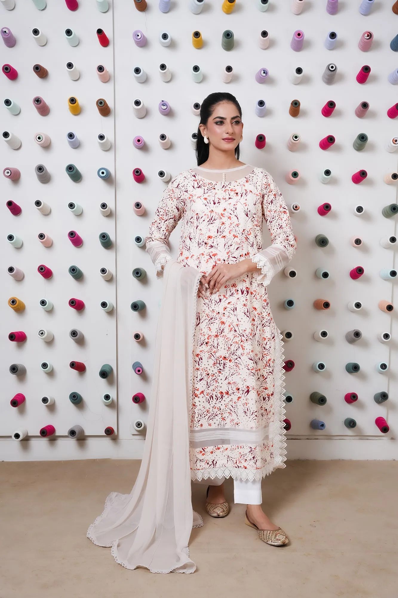Classic Off White Embroidered stitched 3-piece