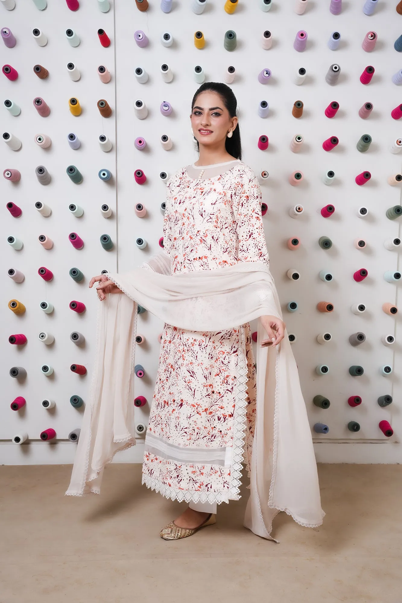 Classic Off White Embroidered stitched 3-piece