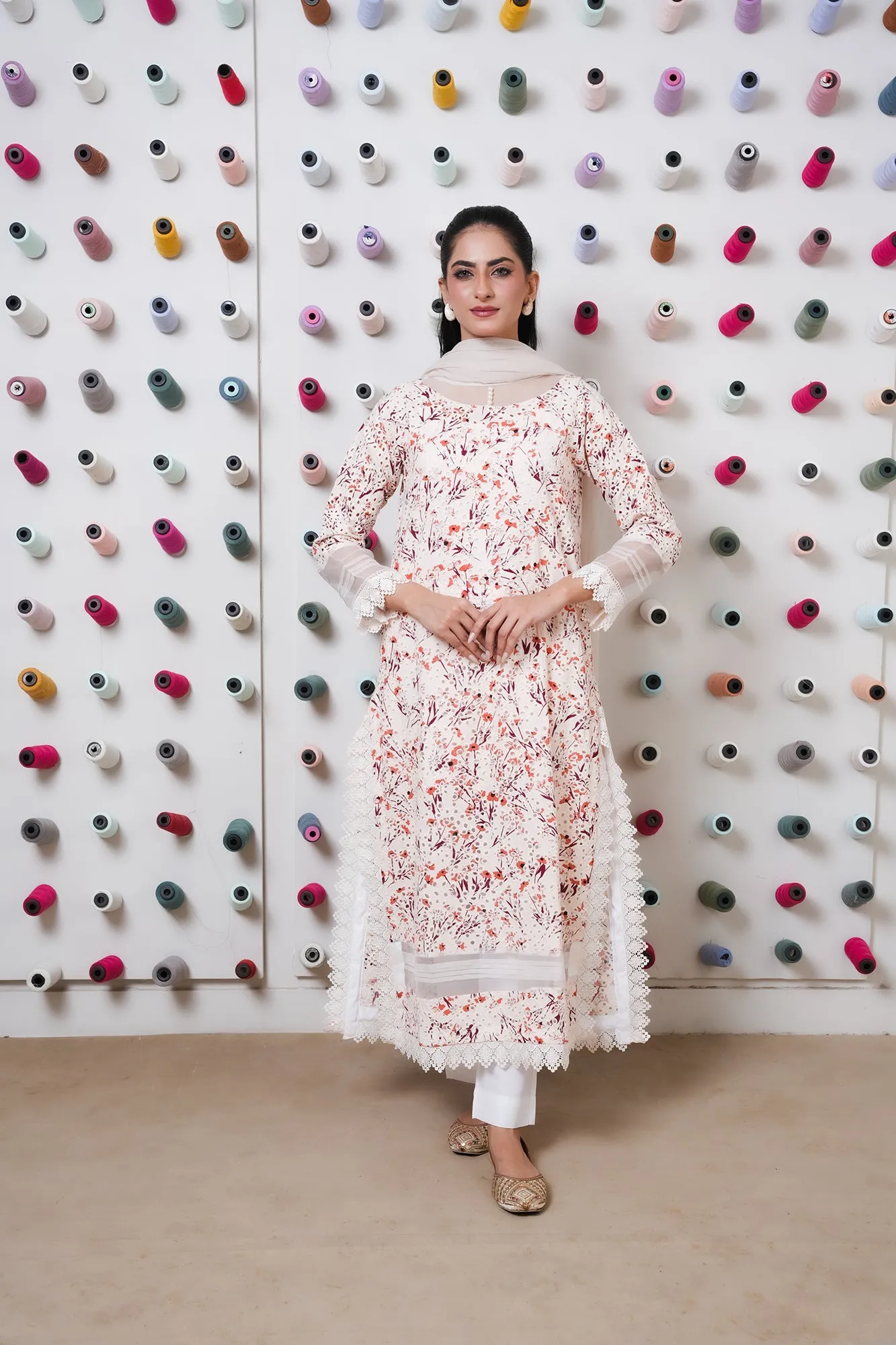 Classic Off White Embroidered stitched 3-piece
